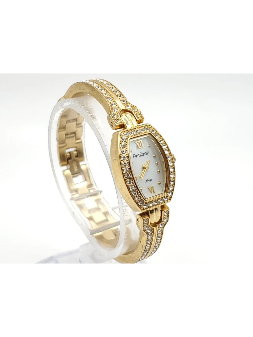Armitron Now Quartz Watch Womens New Battery Gold Tone MOP Dial 16mm